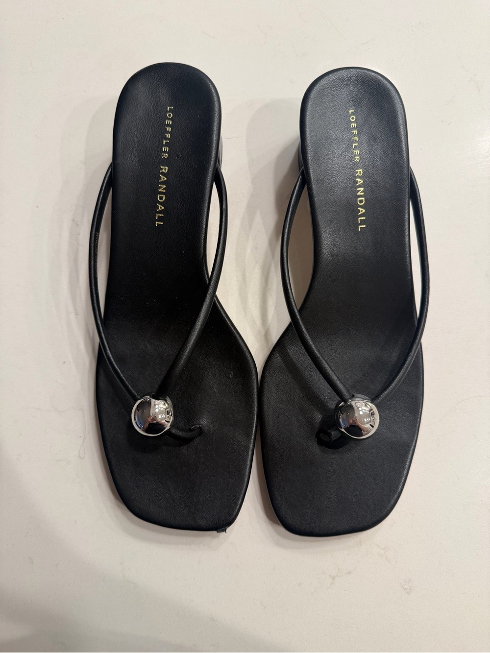 Loeffler Randall Black Leather Bead-Accent Thong Sandals